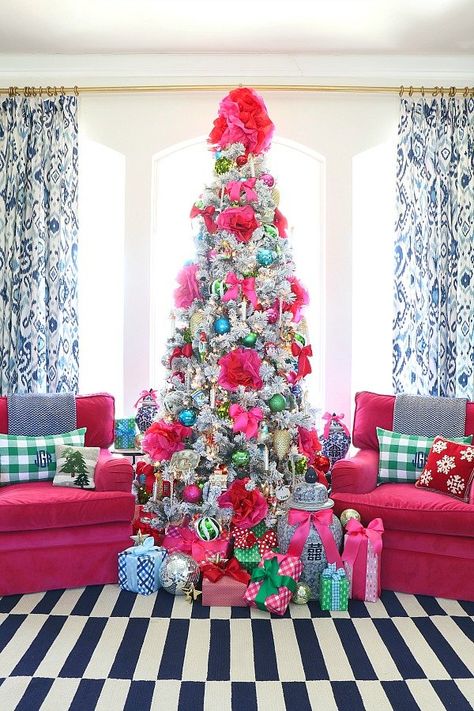 10 unexpected, out of the box Christmas tree decor ideas using items you have around the house — Hausmatter Dimples And Tangles, Personalised Christmas Baubles, Christmas Tours, Christmas Tree Inspiration, Colorful Life, Tissue Paper Flowers, Colorful Christmas Tree, Christmas Box, Home Tour