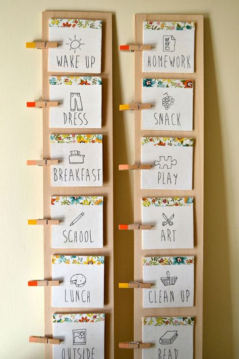 routine cards... cool for all of you who have children .... wonder if I can adapt it for day care? Daily Routine Chart For Kids, Kertas Kerja Prasekolah, Uppfostra Barn, Disiplin Anak, Kids Routine Chart, Toddler Routine, Daily Routine Chart, Routine Cards, Toddler Schedule