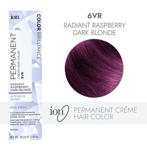 ion Color Brilliance Permanent Creme Hair Color utilizes pure ionic micro pigments for deeper, more intense color. Ion 6VR Radiant Raspberry Dark Blonde Permanent Creme Hair Color | Pink | 2.05 FL oz. | Sally Beauty Raspberry Hair Color, Plum Purple Hair, Ion Hair Colors, Red Violet Hair Color, Raspberry Hair, Red Violet Hair, Ion Color Brilliance, Hair Color Mahogany, Hair Color Plum