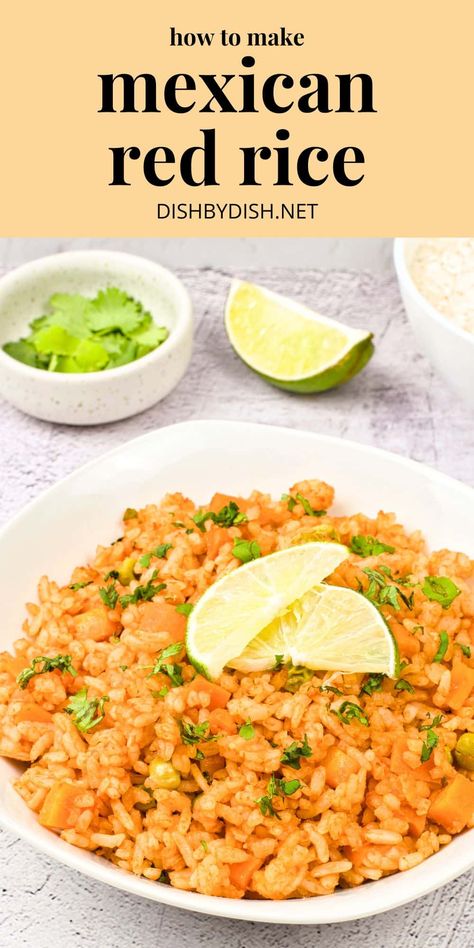 Flavorful, tasty and fragrant, this deliciously easy Mexican rice comes together in less than 45 minutes and makes a vibrant side to main dishes. Totally gluten-free and vegan too. Gluten Free Mexican Rice, One Pot Mexican Rice Casserole, Easy Mexican Rice, Mexican Rice Casserole, Mexican Rice Easy, Rice And Beans Recipe, Mexican Rice, Red Rice, Easy Mexican