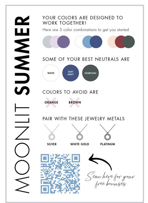 Moonlit Summer, Summer Jewlery, Color Analysis Summer, Summer Skin Tone, Calm Summer, Cool Summer Palette, Soft Summer Palette, Dark Summer, Soft Summer Colors