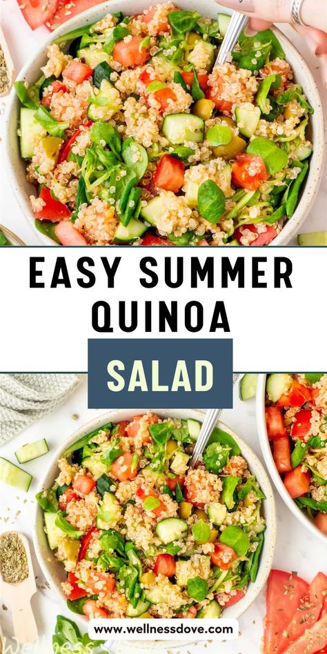 This easy summer quinoa salad is your go-to for a light, fresh, and filling dish. Ideal for weeknight meals, packed lunches, or special occasions, it's a healthy and delicious vegan option. Dairy Free Low Sodium Recipes, Quinoa And Avocado Recipes, Quinoa Recipes Salad Cold, Summer Quinoa Salad Recipes Cold, Cold Grain Salads, Quinoa Salad Recipes Cold Easy, Gluten Free Cold Salads, Cold Quinoa Recipes, Gluten And Dairy Free Salads