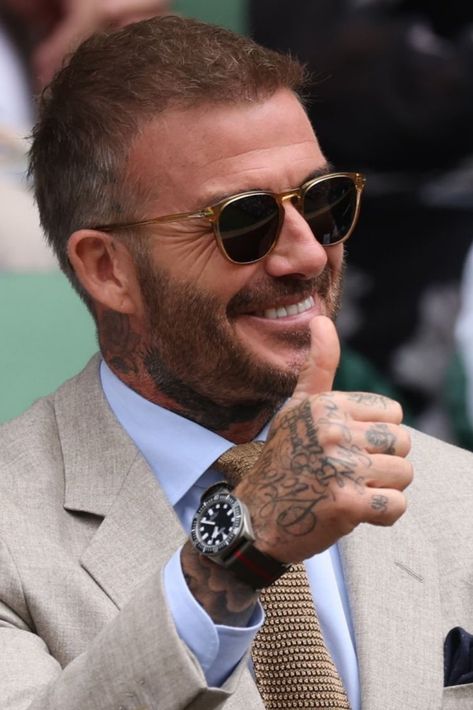 As Seen On David Beckham | David is Wearing Transparent Full Rim Acetate Eyewear by David Beckham 1160/S Round Sunglasses With Grey Lenses at Wimbledon's Centre Court on 1st of July 2024 Wimbledon Centre Court, David Beckham Sunglasses, Men Sunglasses, Sunglasses Men, David Beckham, Grey Lenses, Wimbledon, Business Casual, 5 Star