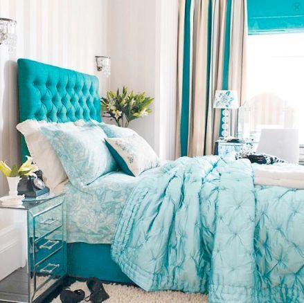 Tiffany Inspired Bedroom, Tiffany Blue Bedroom, Turquoise Room, Blue Bedroom Design, Bedroom Turquoise, Teal Bedroom, White Headboard, Modern Bedroom Decor