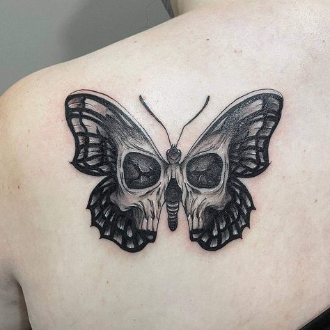 Butterfly Sleeve Tattoo, Skull Butterfly Tattoo, Black Butterfly Tattoo, Rose And Butterfly Tattoo, Butterfly Tattoo Stencil, Butterfly Tattoo Ideas, Butterfly Tattoo Meaning, Butterfly Back Tattoo, Throat Tattoo