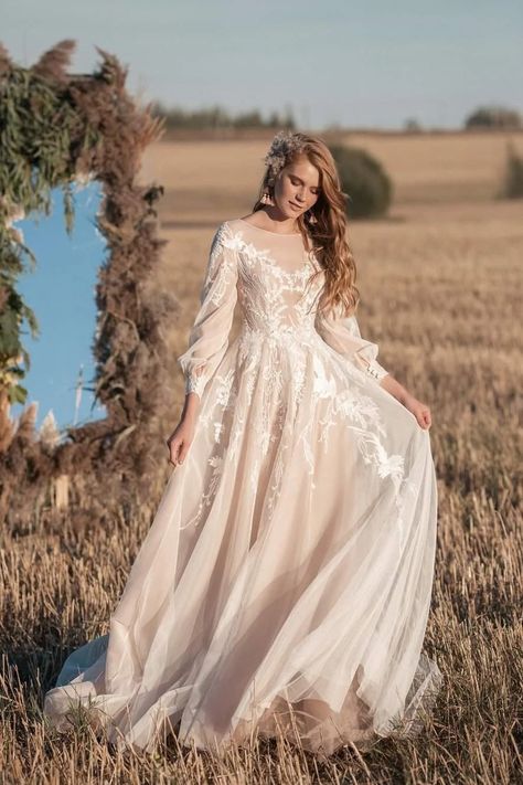 Autumn Wedding Dress, Ombre Wedding Dress, Elegant Bridal Dress, Boho Chic Wedding Dress, Princess Bridal Gown, Wedding Dress Plus Size, Ombre Wedding, Wedding Dress Champagne, Fancy Wedding