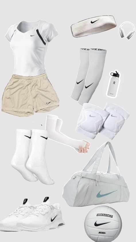 #white#aesthetic#volleyball#Nike Women Volleyball Outfit, Volleyball Fits Aesthetic, Volley Ball Fit, Volleyball Training Outfits, Volleyball Body Workout, Volleyball Outfit Ideas, Volleyball Aesthetic Outfits, Volleyball Shorts Outfit, Volleyball Practice Outfits