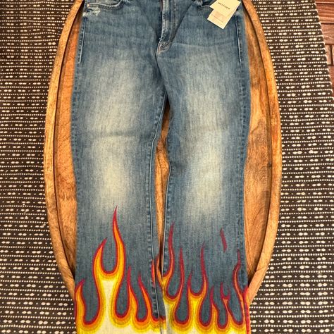 Brand New With Tags. Color Flames Liar Liar. This Is Sold Out, Bought For A Concert But Never Wore Them. Description In Pictures. Flame Jeans, Painted Pants, Liar Liar, Creative Clothing, Sweet Jeans, Fall Fest, Painted Jeans, Mother Jeans, Clothes Diy