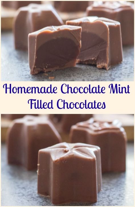 Homemade Chocolate Mint Filled Chocolates, an easy creamy Peppermint filled chocolate candy recipe. Candy molds make it fast and so yummy. via @https://it.pinterest.com/Italianinkitchn/ Homemade Chocolate Candy, Filled Chocolates, Food Recipes Dessert, Holiday Desserts Christmas, Dessert Halloween, Chocolate Candy Recipes, Candy Recipes Homemade, Christmas Candy Recipes, Chocolate Mint