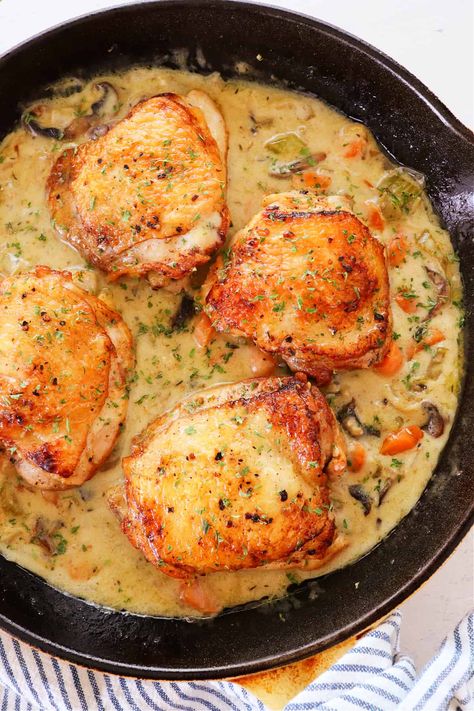 French Chicken Fricasse Recipe, Chicken Fricasse Recipe Simple, Chicken Frickazee Recipe, Chicken Friccasie, Chicken Fricasse Recipe Cajun, Mandy In The Making Recipes Chicken, Chicken Fricassee Recipe, Fricasse Chicken, Chicken Fricase