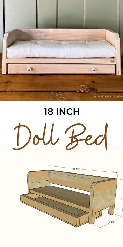 Diy Doll Bed Wood, American Doll Furniture Diy, American Girl Doll Furniture Diy, Diy American Girl Doll Furniture, Diy Baby Doll Bed, Diy Doll Mattress, Diy Doll Bed, Simple Joinery, American Girl Diy Furniture