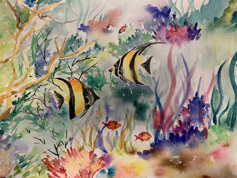 Underwater Scene, Sea Life Art, Art Watercolor Painting, Watercolor On Paper, Sea Animals, Art Watercolor, Pastel Rainbow, Sea Life, Body Painting