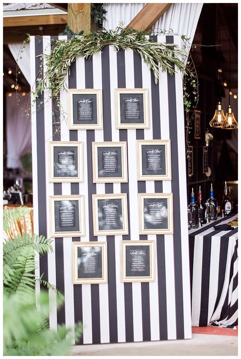 Black And White Striped Wedding, New Years Party Themes, Colorful Dinner, White Stripes Wedding, New Years Wedding, Bubbly Bar, Striped Wedding, Photography Black And White, Gold Wedding Decorations