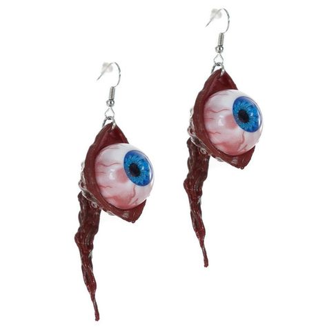 Look absolutely igore-i-geous this Halloween in these eyeball earrings. The detailed accessories look like blue eyes that have been ripped from their sockets. They have a fish-hook back with clear rubber backing. pbEyeball Earrings product details:-b-p ul li1 pair of earrings per package-li liFish-hook style earring with rubber backing-li liLatex and metal-li -ul Weird Earing, Zombie Accessories, Kandi Earrings, Silly Accessories, Scary Accessories, Oddity Jewelry, Creepy Accessories, Horror Jewelry, Weird Accessories