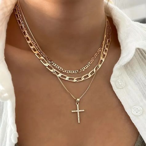 Women's Retro Luxury Artificial Crystal Cross Necklace - Temu Temu Stuff, Stylish Jewelry Accessories, Cross Chain Necklace, Stackable Necklaces, Retro Luxury, Faith Cross, Stacked Necklaces, Crystal Cross, Pendant Choker