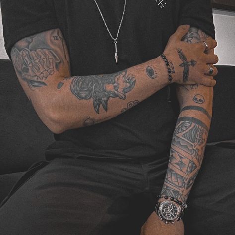 Black and white arm tattoos Men Arm Tattoos, Tatted Men, Timeless Tattoo, Arm Tats, Dope Outfits For Guys, Hand Tattoos For Guys, Black Person, Arm Tattoos, White Tattoo