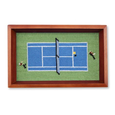 Cute Wooden Projects, Tennis Cross Stitch, Needle Point Projects, Needlepoint Flowers Patterns, Framed Bandana, Cross Stitch Home Decor, Tennis Needlepoint, Tennis Room Decor, Free Needlepoint Patterns