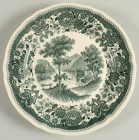 Villeroy & Boch Dinnerware, Green Transferware, Green China, Green Plates, Transferware Plate, China Dishes, Vintage Tableware, Vintage Dinnerware, Darjeeling