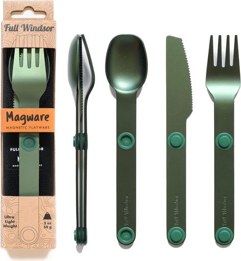 Pocket-Sized Camping Cutlery Set | Reusable Travel Cutlery Set for Camping, Picnic, Office | Fork Knife Spoon in One (Green Color).Upgrade your lunchtime experience with the MAGWARE Reusable Cutlery Set. Hand washable for hassle-free maintenance. Our travel utensil set including case sold more than 15,000 sets through crowdfunding (KIckstarter, Indiegogo) who have embraced this alternative to single-use plastic knives, forks, and spoons. Portable Utensils, Camping Cutlery, Camping Utensils, Travel Utensils, Cutlery Design, Cooking Kit, Plastic Utensils, Lunch Box Set, Eating Utensils