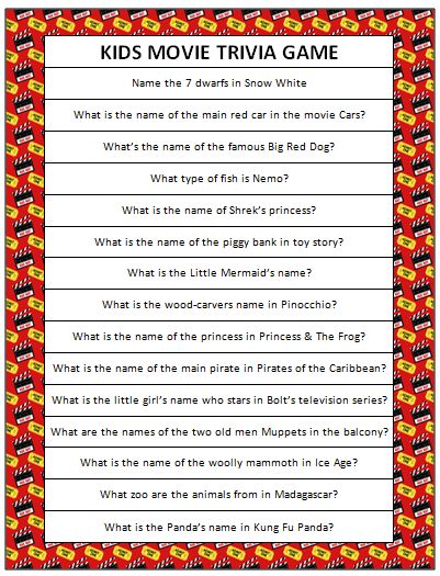 This free printable kids movie trivia is perfect for a family movie night. How many of these can you guess correctly? Do your kids know more of the answers? Movie Trivia Games, Kids Sleepover, Movie Night Birthday Party, Kids Movie, Movie Trivia, Movie Themed Party, Reindeer Games, Sleepover Games, Movie Night Party