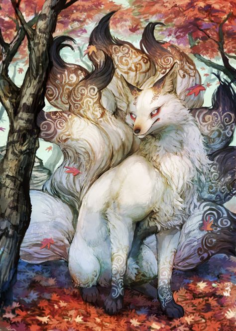 "We are not at all rare." the one named Natsuki smiled. "Actually, we are quite the opposite. Your former masters just don't look hard enough anymore." Creaturi Mitice, Kitsune Fox, Japanese Mythology, Japanese Folklore, Mythical Animal, Haiwan Peliharaan, Mythical Creatures Art, Fox Art, Mythological Creatures