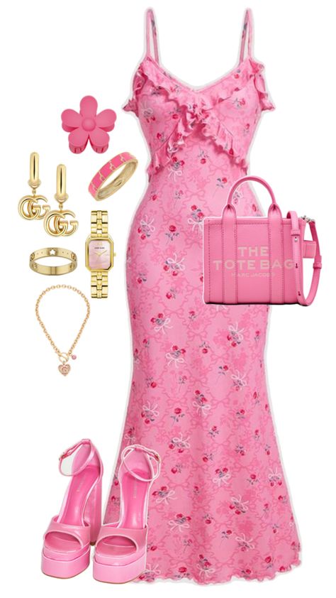 Inspo Pink Summer Outfits Casual, Collage Dress Outfit, Aphrodite Aesthetic Outfit, Barbie Pink Aesthetic, Pink Aesthetic Fashion, Sleek Hairstyle, Barbie Mode, Pink Glam, Cute Everyday Outfits