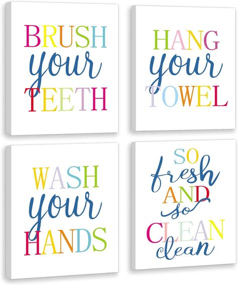 LHIUEM Colorful Bathroom Wall Decor Rainbow Frame Wall Art Set of 4(8”X10”) Kids Motivational Canvas Signs Funny Rules Wall Print So Clean Art Printing for Toilet Washroom Bathroom Laundry Pictogram Rainbow Bathroom, Clean Art, Bathroom Canvas Art, Colorful Bathroom, Kids Bathroom Wall Art, Wall Art Set Of 4, Bathroom Canvas, Bathroom Quotes, Childrens Bathroom