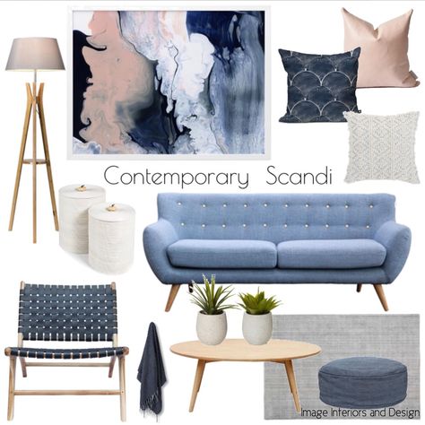 Peach And Blue Living Room Decor, Contemporary Theme Living Room, Scandi Blue Living Room, Blue Themed Living Room Ideas, Navy And Pink Living Room, Blue Theme Living Room, Blue Themed Living Room, Indigo Blue Living Room, Scandi Inspired Living Room