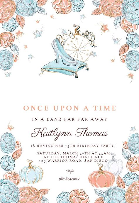 Cinderella Party Invitations, Cinderella Birthday Theme, Cinderella Birthday Party Decorations, Cinderella Birthday Party Invitations, Cinderella Party Decorations, Cinderella Birthday Invitation, Cinderella Invitations, Festa Hot Wheels, Cinderella Theme