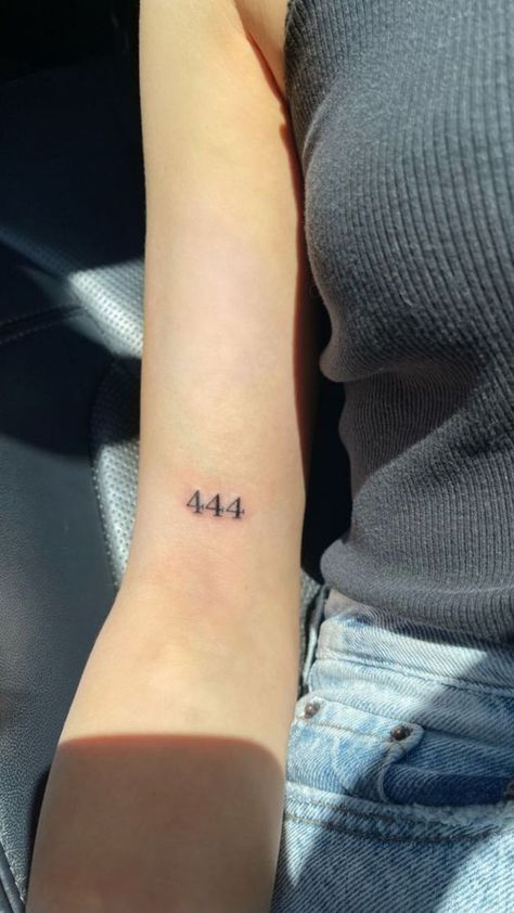 Decode the universe: 444 tattoo meaning. Explore the mystical significance behind this triple numeric ink, connecting with cosmic energies. Cute 444 Tattoos, 444 Meaning Tattoo Best Friend, 444 Meaning Tattoo Couples, 773 Tattoo, My Universe Tattoo, Small 444 Tattoo, Number Four Tattoo, Tattoo Ideas Universe, Tattoo Ideas 444