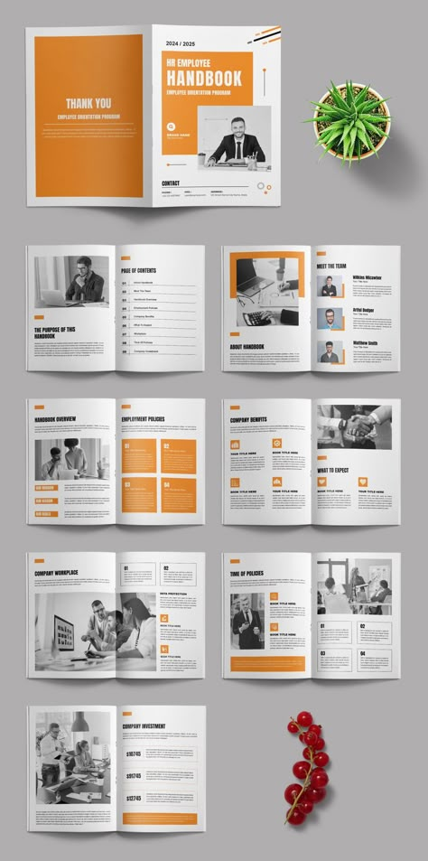 Employee Handbook Template Layout Stock Template | Adobe Stock Employee Handbook Design Layout, Book Template Design Layout, One Pager Layout, Booklet Design Layout Creative, Handbook Design Layout, Manual Design Layout, Employee Handbook Design, Ebook Designs Layout, Handbook Design