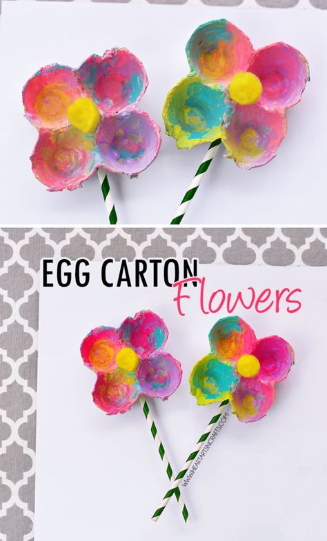 Egg Carton Flowers - I Heart Arts n Crafts Egg Carton Flowers Kids, Egg Carton Crafts For Kids, Kindergarden Art, Handprint Art Kids, Egg Carton Flowers, Art Ideas For Teens, Summer Arts And Crafts, Kids Painting Crafts, April Crafts