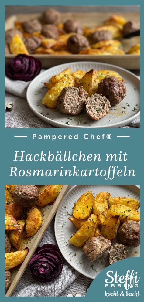 Rezept für Rosmarinkartoffeln vom großen Ofenzauberer von Pampered Chef® | leckeres All-in-one Gericht #backen #fleisch Pampered Chef Stoneware, Pampered Chef, Breakfast Lunch Dinner, Finger Foods, Wall Tiles, Design Elements, All In One, Food And Drink, Chef