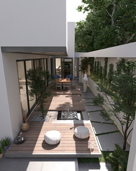 Villa Landscape :: Behance Japandi Courtyard, Rectangle Backyard Landscaping, Minimal Landscape Design, Villa Landscape Design, Dubai Landscape, Landscape Villa, Villa Landscape, Farm Villa, Luxury Pools Backyard