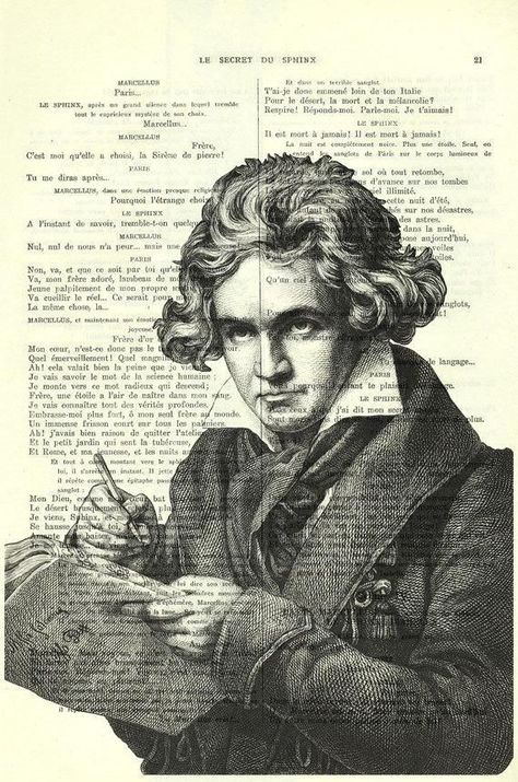 Beethoven Portrait, Classical Music Composers, Gift For Musician, Musician Art, Ludwig Van Beethoven, Classical Musicians, Dictionary Art, Antique Illustration, Music Composers