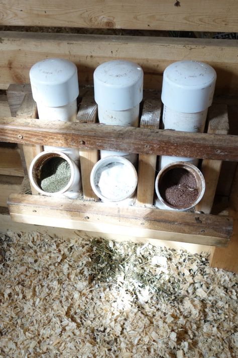 Pallet House For Goats, Loose Mineral Feeder For Goats, How To Set Up A Goat Pen, Pvc Goat Feeder, Baking Soda For Goats, Diy Goat Pen Fence, Goat Feeding Ideas, Pvc Goat Mineral Feeder, Grain Feeder For Goats