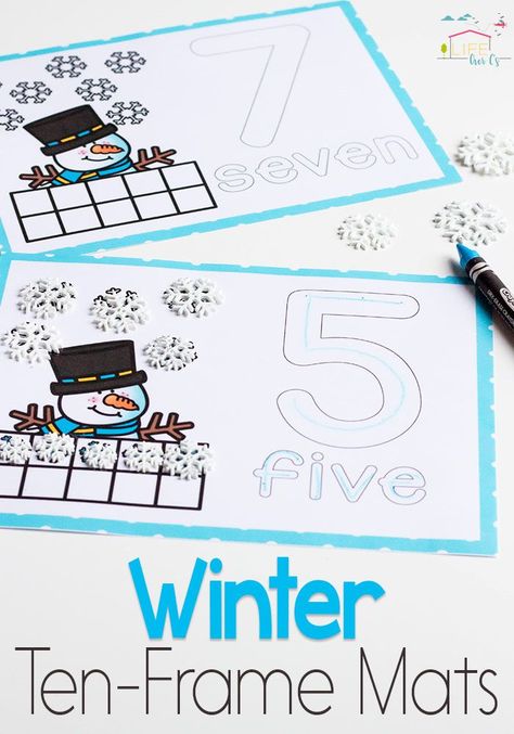 Snowman ten-frame number mats for winter! Practice counting to 10 with these differentiated ten-frame mats.  via @lifeovercs Playdough Numbers, Maths Mastery, Mfw Kindergarten, Teaching Weather, Christmas Literacy, Snowman Theme, Elementary Learning, Math Activities For Kids, Literacy Worksheets