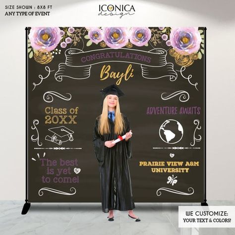 Graduation Party Photo Booth, Party Photo Booth Backdrop, Graduation Party Backdrops, Grad Banner, Graduation Backdrop, Brand Words, Step And Repeat, Grad Caps, Vinyl Backdrops