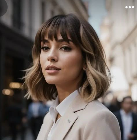 Balayage French Bob, Balayage Bob With Fringe, Bob And Fringe Hairstyles, Balayage Short Hair With Bangs, Brunette Bob With Bangs, Box Bob, Dark Blonde Balayage, Bobbed Hairstyles With Fringe, Blonde Hair Transformations