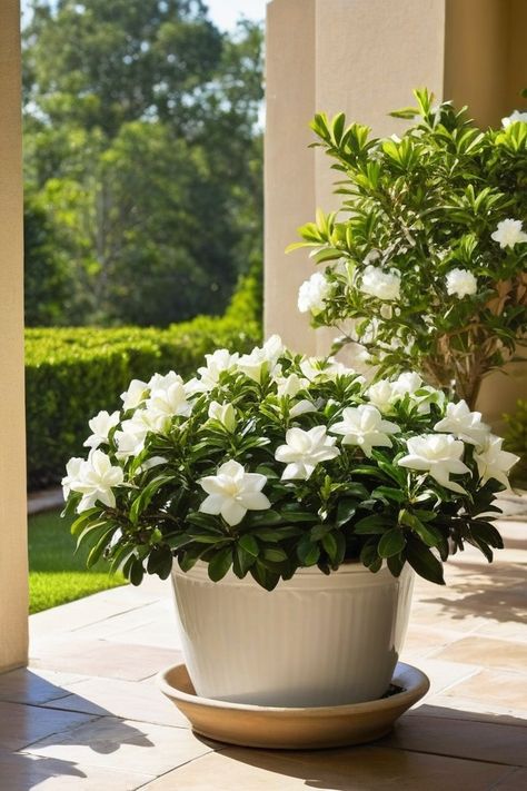 Love gardenias but short on space? Gardenia In Pots, Growing Gardenias, Gardenia Bush, Gardenia Plant, Yard Landscape, Insecticidal Soap, Long Branch, Starter Home, Garden Tips