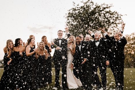 Black Champagne Wedding, Wedding Party Poses, Anna Jones, Black And White Wedding Theme, Bridal Parties Pictures, Wedding Help, Champagne Toast, Creative Wedding Photography, Bridal Party Photos