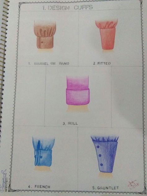 Cuff design Different Types Of Cuffs Illustration, Types Of Cuffs Illustration, Cuffs Illustration, Cuffs Drawing, Fashion Designing Course, Diy Photo Book, Fabric Paint Diy, Fashion Illustration Tutorial, Fashion Figure Drawing