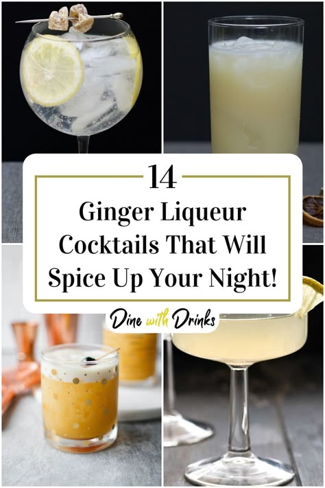 Collage of 4 ginger liqueur cocktails. Ginger Liquor Recipes, Canton Ginger Cocktail Recipes, Ginger Liquor Cocktails, Ginger Drinks Alcohol, Cocktails With Ginger Liqueur, Ginger Liqueur Cocktails, Cocktails With Ginger, Ginger Liqueur Recipe, Ginger Cocktail Recipes