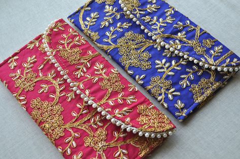 Ready to ship from USA. List price is for ONE embroidered envelope in your choice of color. Envelope Size: 8.0 by 4.75 inches These beautiful envelopes are made with very high quality silk fabric. The top flap has a beautiful border of white beads. They are embroidered with gold thread. Very fancy and unique envelopes. They are lined and they close with magnetic push button. Zipper pocket in the back. Use these envelopes for gifting money, gift cards or for writing special notes. Perfect for wed Indian Cash, Wedding Cash Gift, Eid Gift Bags, Beautiful Envelopes, Shagun Envelopes, Unique Envelopes, Fancy Envelopes, Envelope Purse, Gift Holders