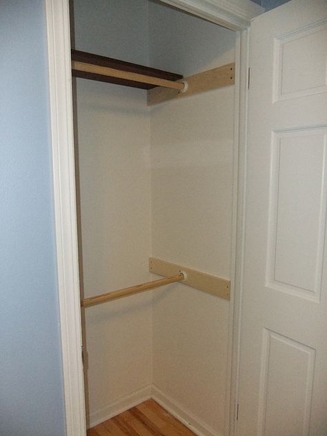 Double Closet Organization, Shelves Small Spaces, Diy Closet Shelves, Craft Room Closet, Deep Closet, Closet Makeover Diy, Make A Closet, Closet Small Bedroom, Coat Closet Organization