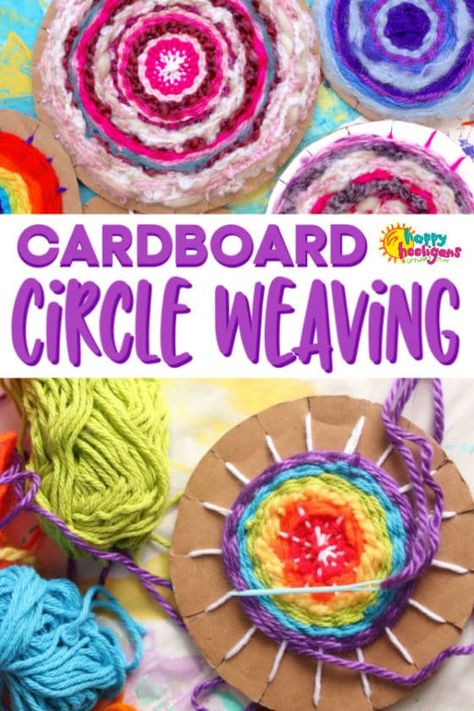 Cardboard Weaving, Circle Weaving, Yarn Crafts For Kids, Circular Weaving, Craft Table Diy, Happy Hooligans, Weaving For Kids, Crafts For Teens To Make, How To Weave