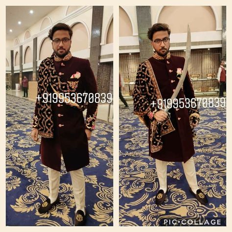 Worldwide Delivery. WhatsApp : +919953670839 Indowestern Sherwani, For Men, Wine, Clothes, Design