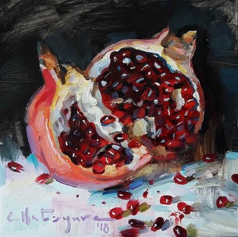 Vegetable Painting, Pomegranate Art, Fruit Painting, Daily Painting, Pomegranate Seeds, Still Life Art, Art Inspiration Painting, Art Portfolio, Fine Art Gallery