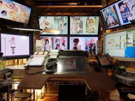 A Manga artists battlestation - Imgur Manga Artist Desk, Manga Artist Studio, Manga Artist Workspace, Artist Battlestation, Webtoon Artist Workspace, Manga Artist Aesthetic, Mangaka Studio, Mangaka Workspace, Artist Desk Workspaces