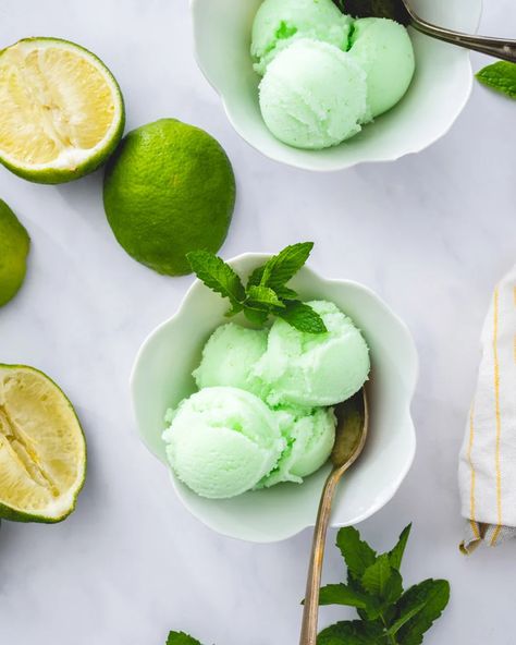 Lime sherbet is zingy, citrusy and so refreshing! Make it at home and it's exceedingly better than store-bought. #lime #limesherbet #sherbetrecipe #sherbet #easydessert #frozendessert Lime Gelato, Homemade Frozen Yogurt Recipes, Lime Sherbert, Homemade Frozen Yogurt, Fancy Ice Cream, Lime Ice Cream, Sherbet Ice Cream, Sherbet Recipes, Lime Sherbet